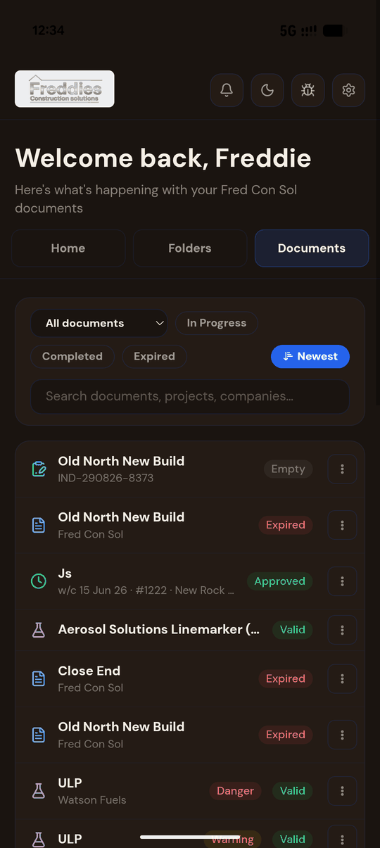Documents tab of the FredConSol Android app